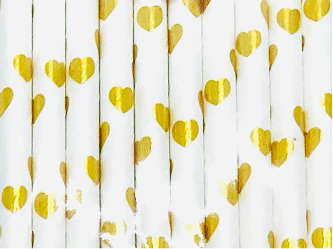 Love Heart Print Paper Straws