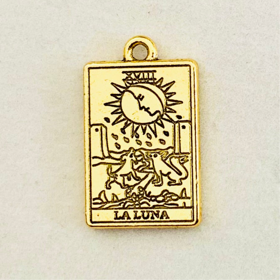 ‘La Luna’ Moon Double-Sided Antique Gold Tag Style Pendant