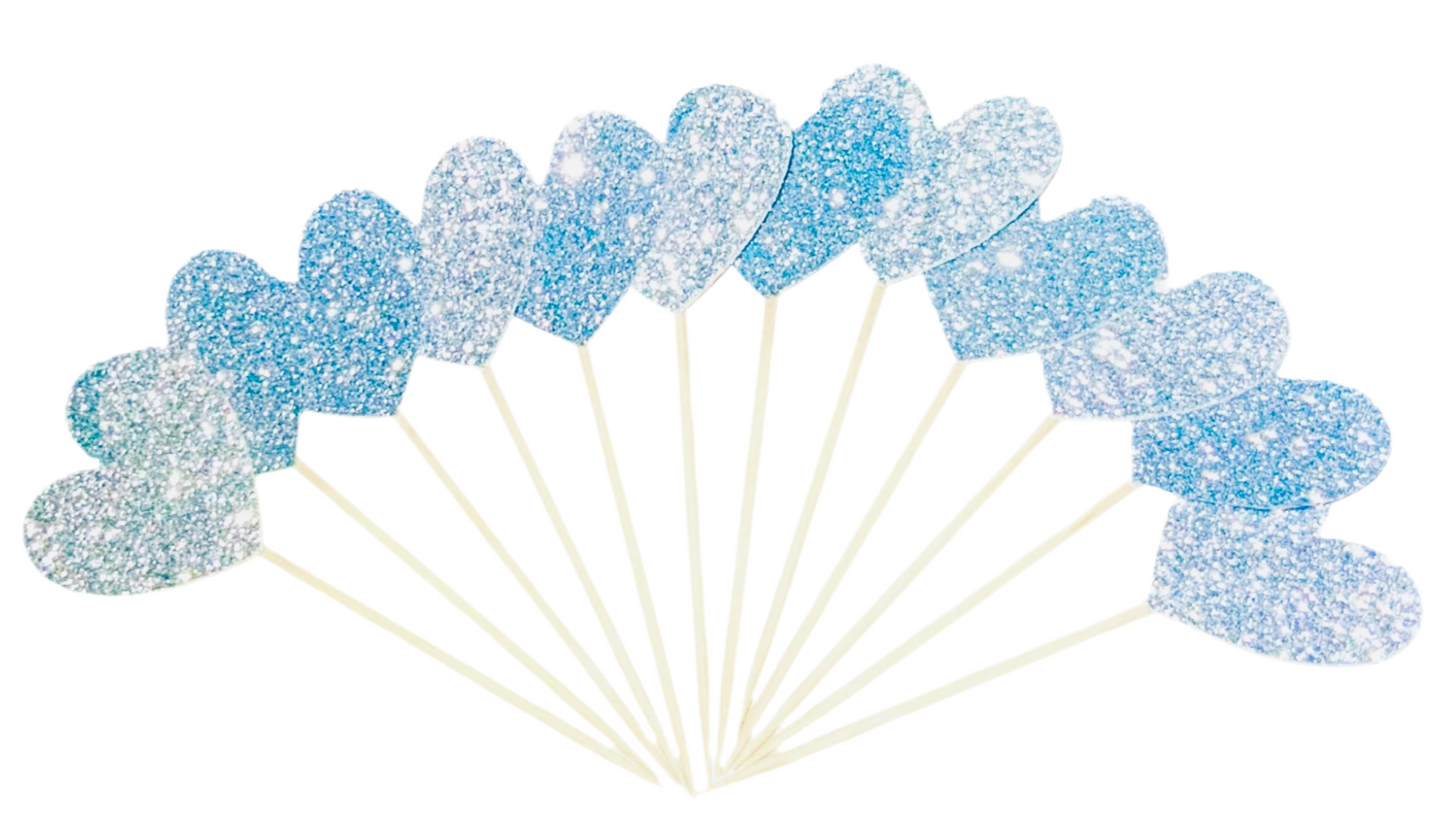 Heart Glitter Cupcake Toppers -12 Pack