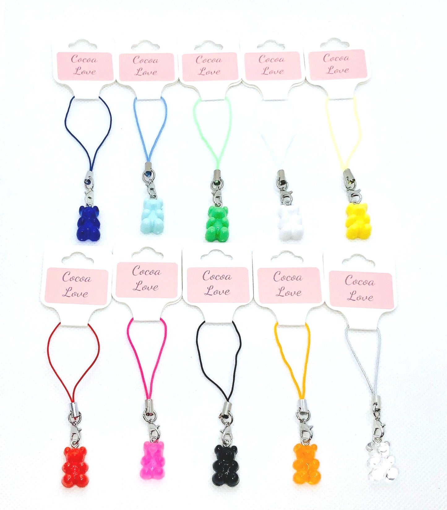 Gummy Bear Colour Co-ordinated Phone Charm 10 Colour Options Cute Bear Keyring Colourful Bear Charm, Kawaii Bear Charm, Rainbow Bear Charm