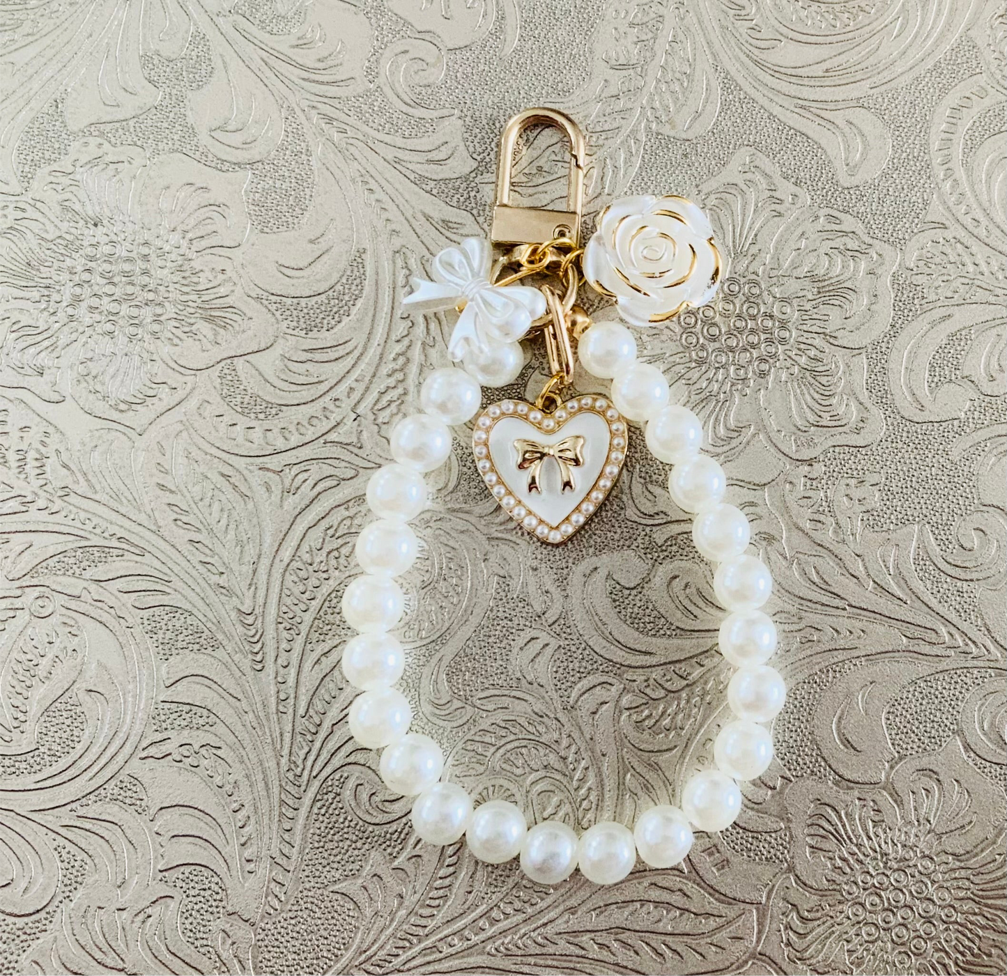 Pearl Beaded Bow Keyring/Bag Charm