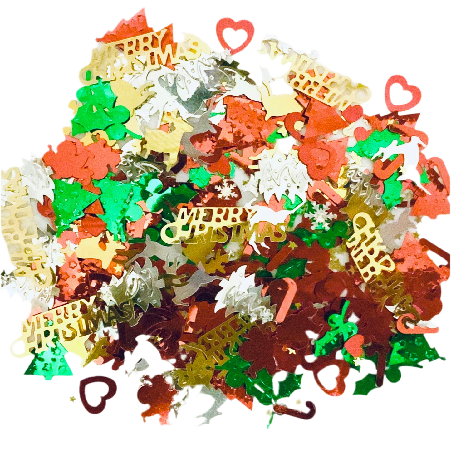 Christmas Foil Confetti Mix-Traditional Xmas Confetti-Christmas Decorations-Green Table Decor-Silver Glitter Confetti