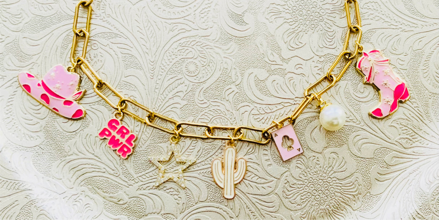Pink Cowgirl Charm Necklace