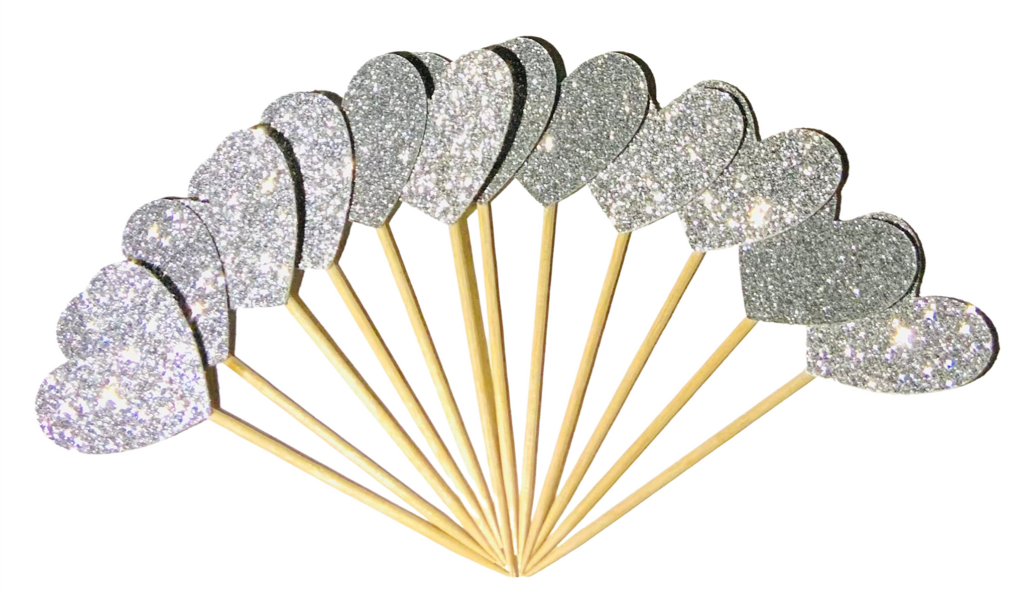 Heart Glitter Cupcake Toppers -12 Pack