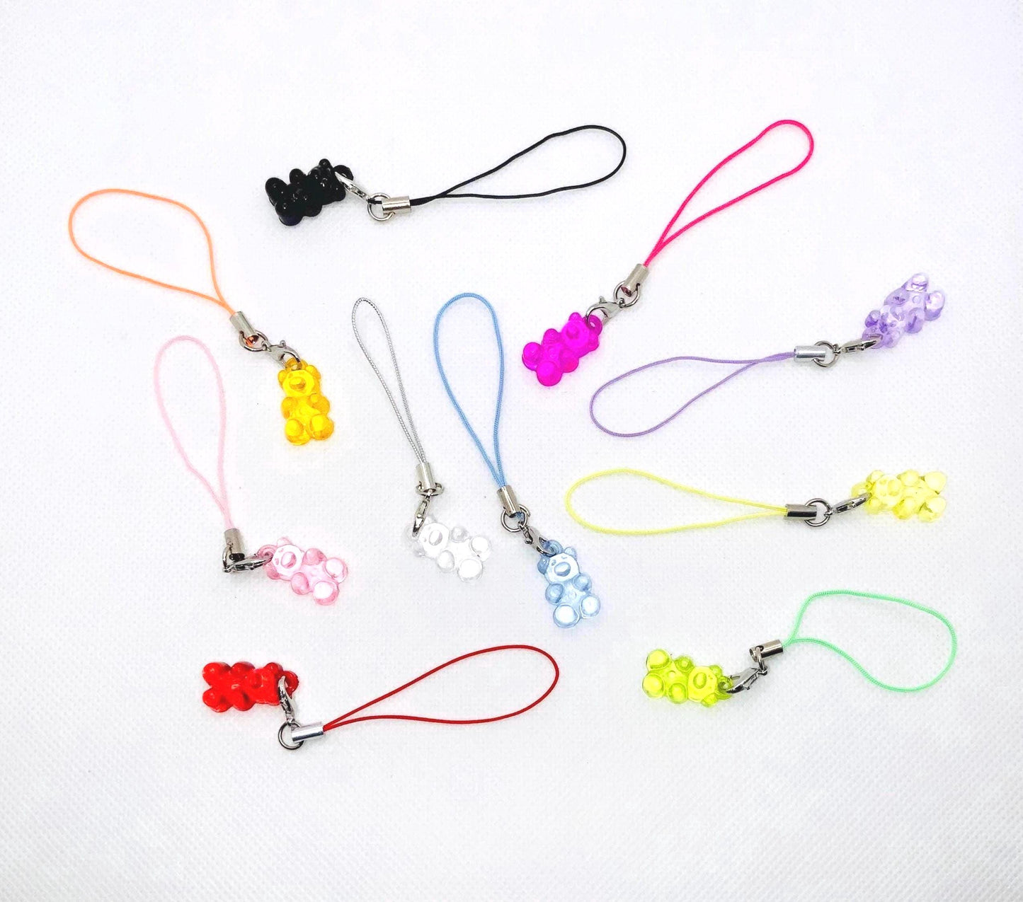 Gummy Bear Colour Co-ordinated Phone Charm 10 Colours-Transparent Cute Bear Keyring-Colourful Bear Charm-Kawaii Bear Charm-Rainbow Bear