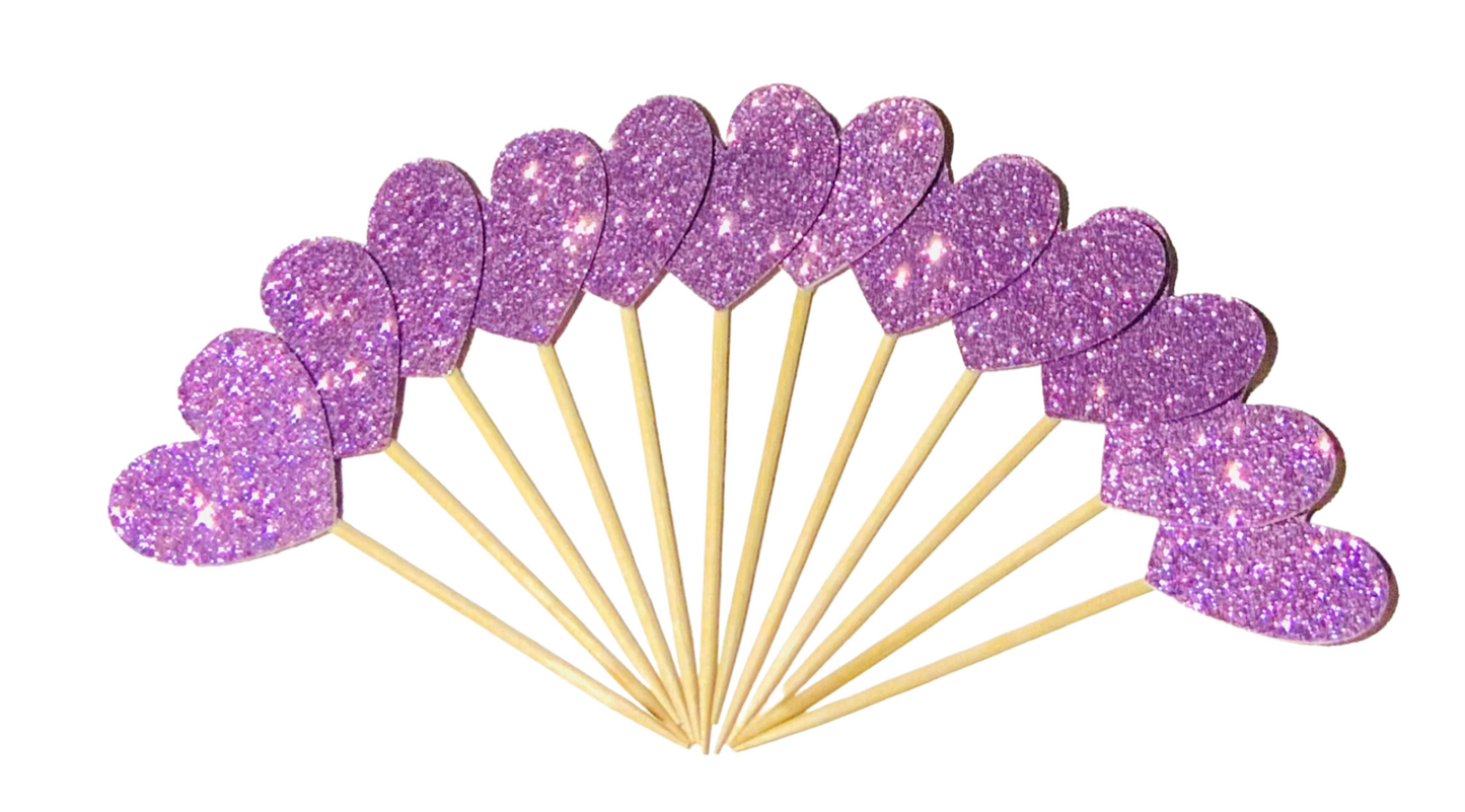 Heart Glitter Cupcake Toppers -12 Pack