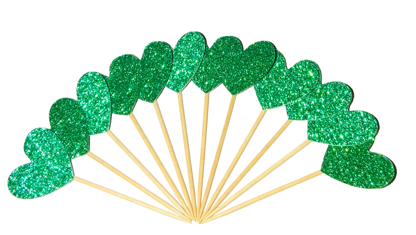Heart Glitter Cupcake Toppers -12 Pack