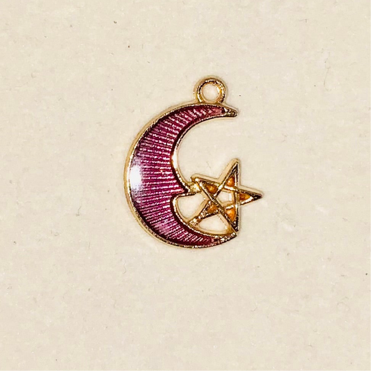 Glass Crescent Moon & Star Faux Leather Pendant