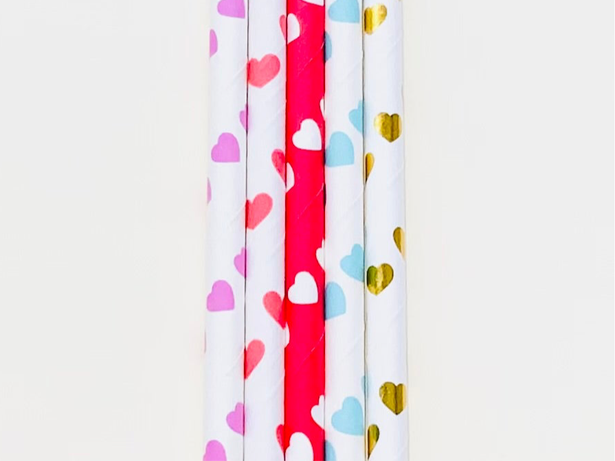 Love Heart Print Paper Straws