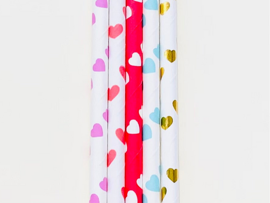 Love Heart Print Paper Straws