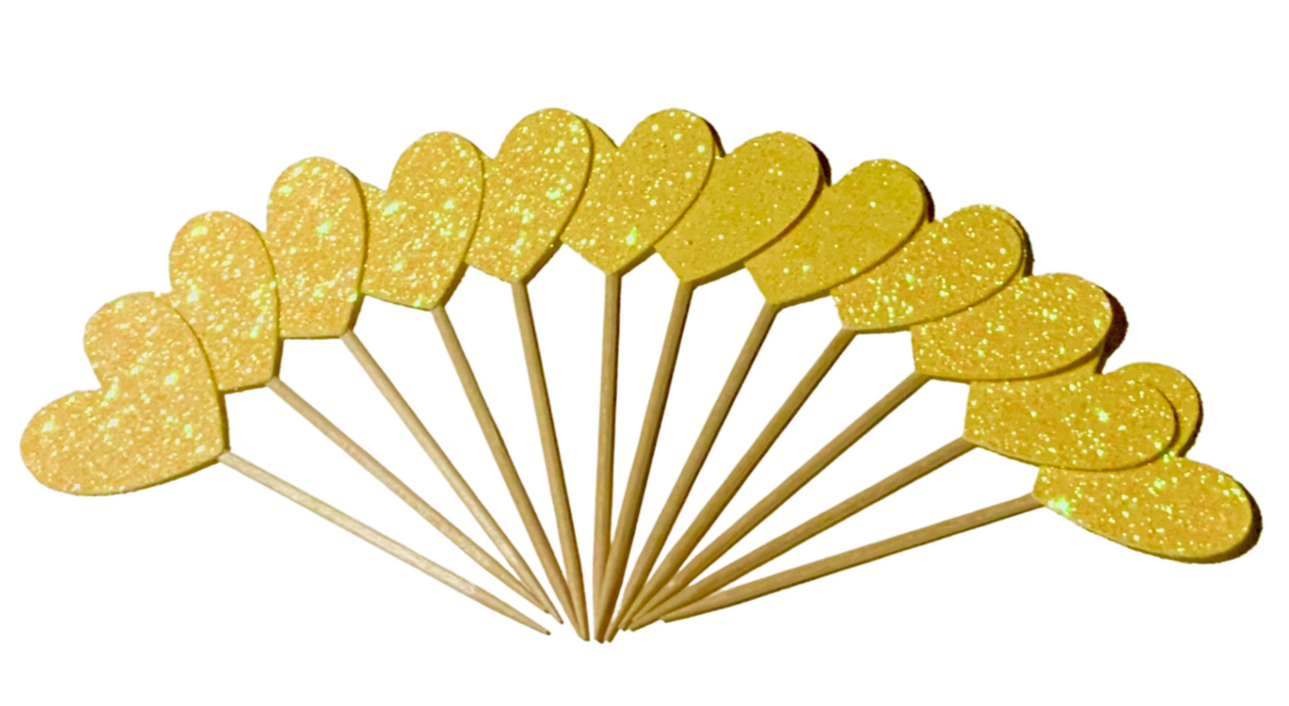 Heart Glitter Cupcake Toppers -12 Pack