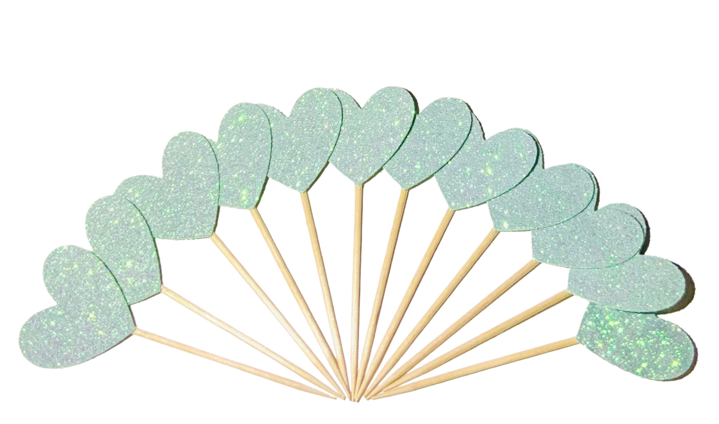 Heart Glitter Cupcake Toppers -12 Pack