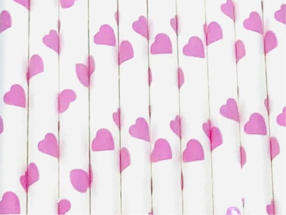 Love Heart Print Paper Straws