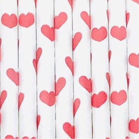 Love Heart Print Paper Straws