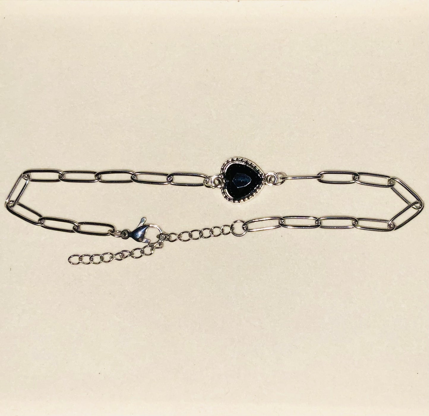 Black Faceted Heart Ankle Chain / Connector Bracelet