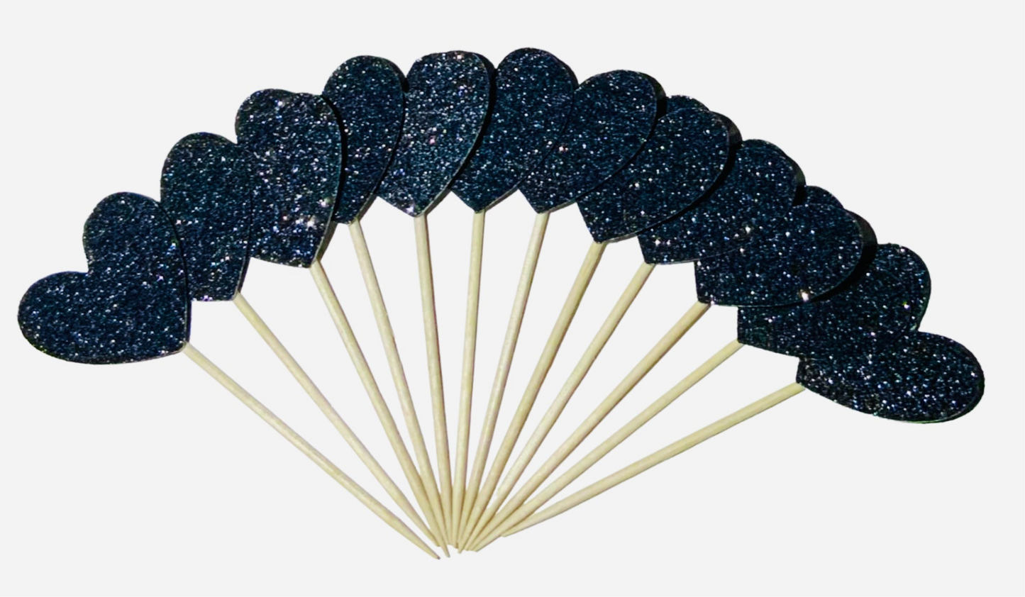 Heart Glitter Cupcake Toppers -12 Pack