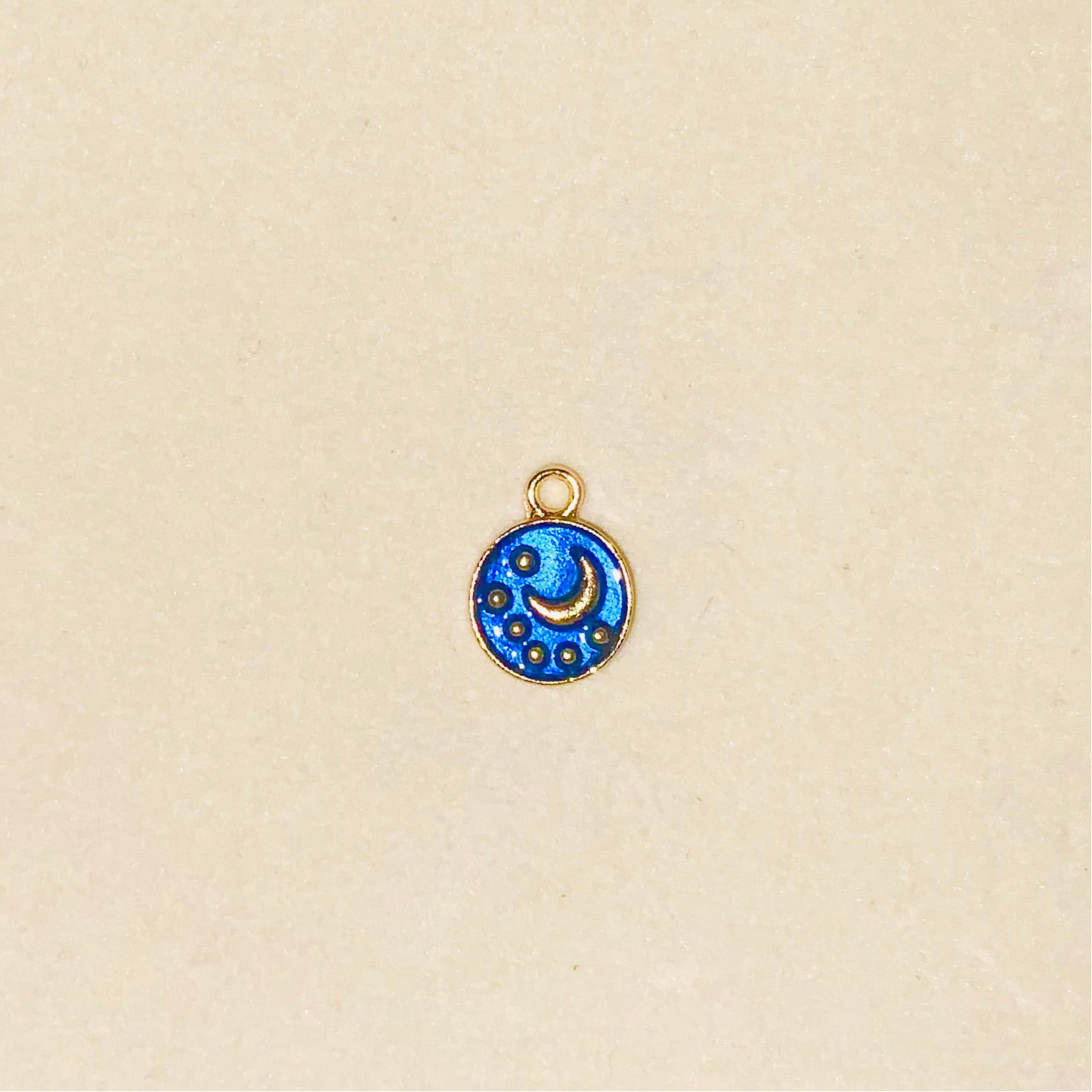 Enamel Style Mini Moon Charm with Gold Lanyard-Mobile Phone Charm-Celestial Phone Accessory-Moon Keychain-Astrology Bag Charm-Gold Zodiac Keyring-Blue Moon Charm