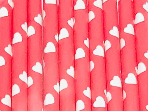 Love Heart Print Paper Straws