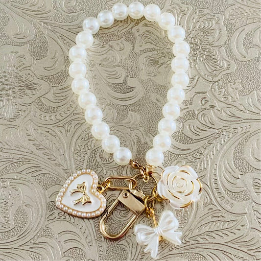 Pearl Beaded Bow Keyring/Bag Charm