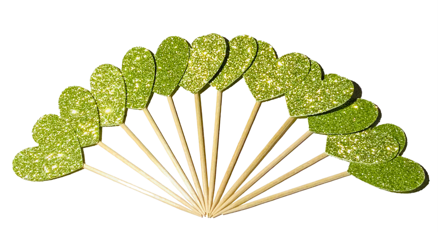 Heart Glitter Cupcake Toppers -12 Pack