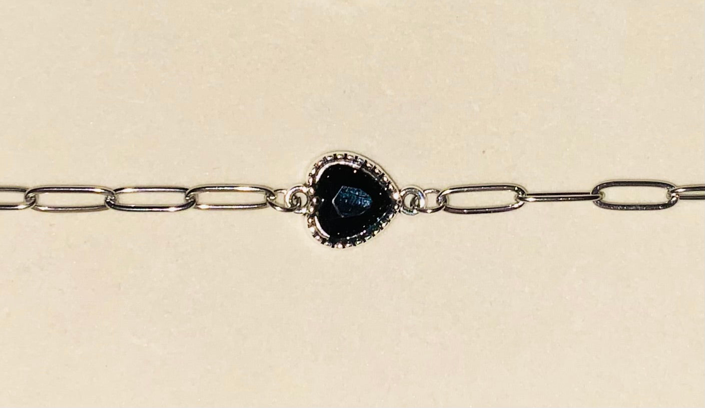 Black Faceted Heart Ankle Chain / Connector Bracelet