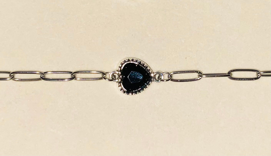 Black Faceted Heart Ankle Chain / Connector Bracelet