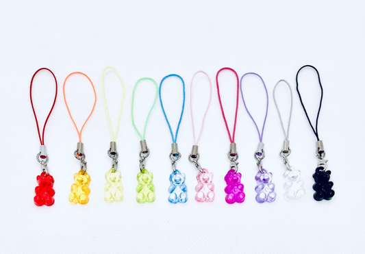 Gummy Bear Colour Co-ordinated Phone Charm 10 Colours-Transparent Cute Bear Keyring-Colourful Bear Charm-Kawaii Bear Charm-Rainbow Bear