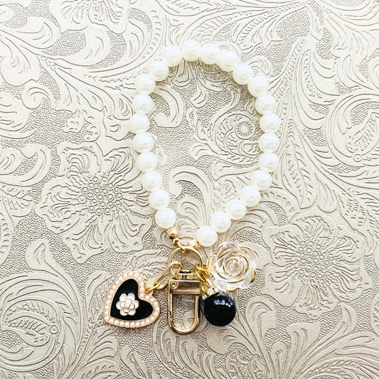 Pearl Beaded Camellia Keyring/Bag Charm