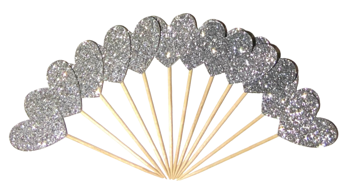 Heart Glitter Cupcake Toppers -12 Pack
