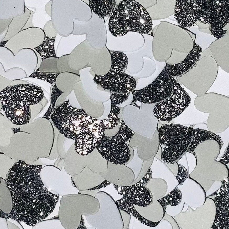 Grey & White Heart Confetti Glitter Mix-Grey Wedding Confetti-Grey Baby Shower-Grey Table Confetti-Grey Birthday Confetti-Fathers Day Confetti