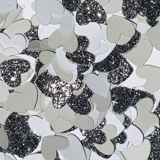 Grey & White Heart Confetti Glitter Mix-Grey Wedding Confetti-Grey Baby Shower-Grey Table Confetti-Grey Birthday Confetti-Fathers Day Confetti
